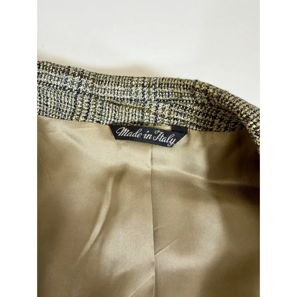 Vito Rufolo Lanificio di Pray Mens Sport Coat 48R Silk Wool Glen Plaid Italy